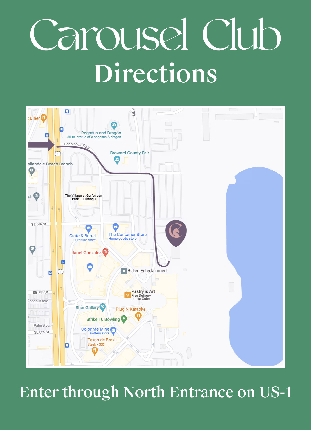carousel-club-directions-map-green - Carousel Club Gulfstream Park carousel club map directions
