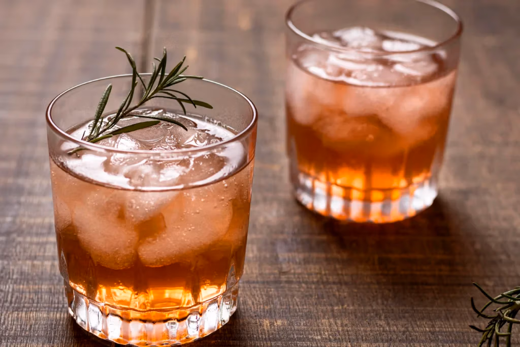 Delicious alcoholic drinks with rosemary